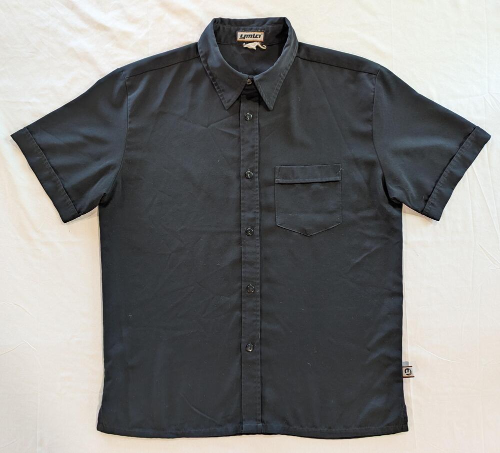 YMLA Shirt Mens L Black Solid Short Sleeve Button Up Casual Woven Workwear